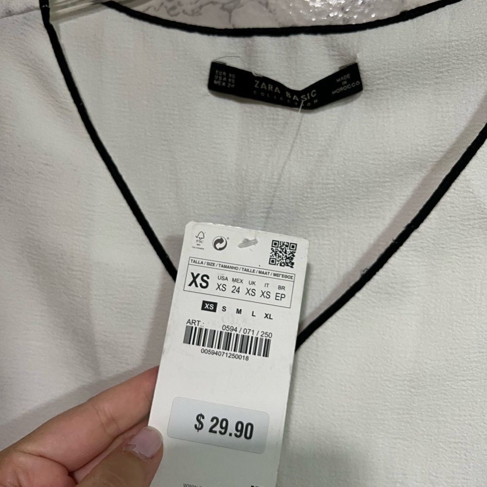 Zara White Neck Top with Contrast Piping Trim Size XS - Picture 12 of 13